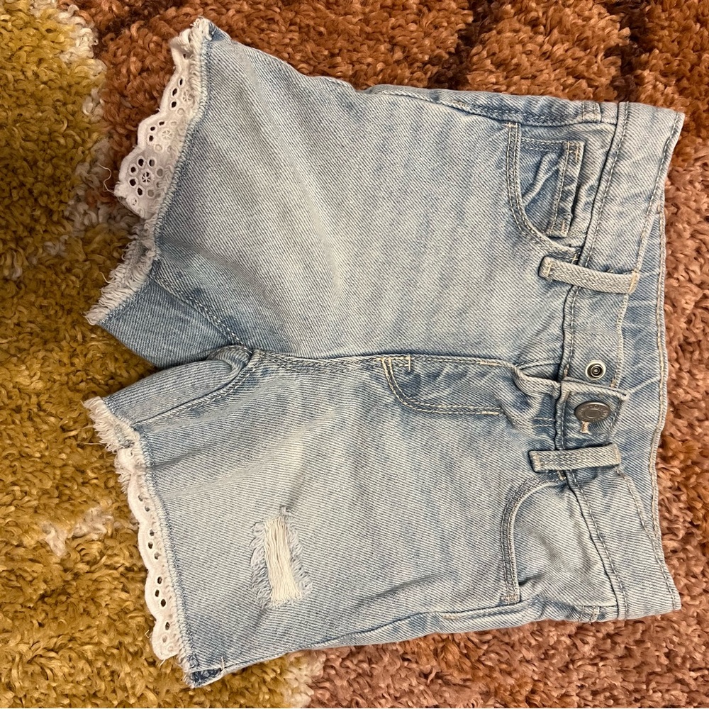 Old Navy Light Blue Denim Lace-Trim Shorts